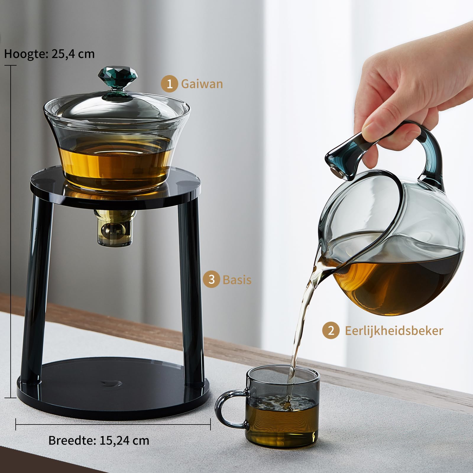 MESNEY Magnetyczny szklany czajniczek z zaparzaczem – półautomatyczny zestaw do herbaty Kungfu, 350ml żaroodporny szklany czajniczek do herbaty liściastej, dziobek bez kapania, elegancki zaparzacz