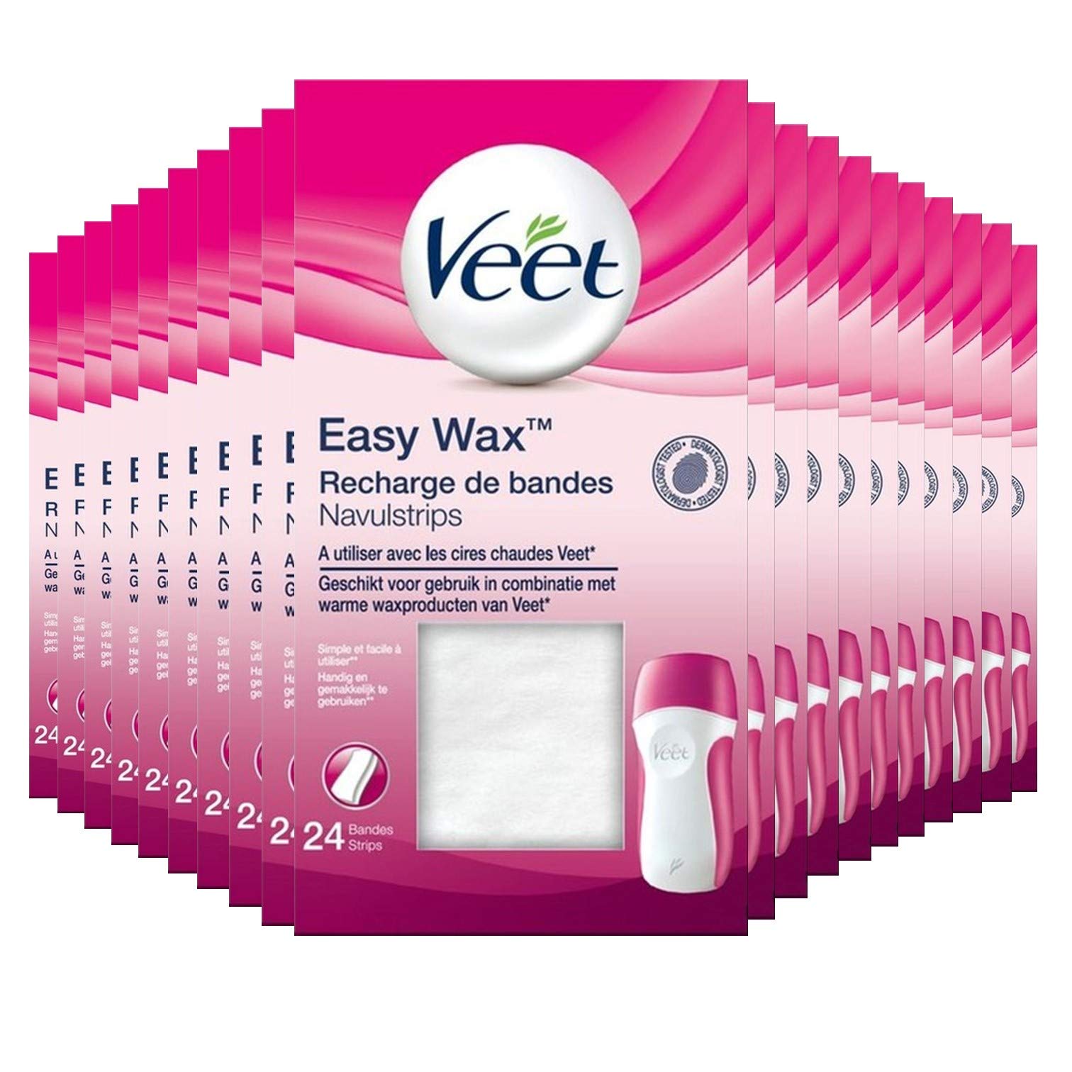 Veet EasyWax - Bandes de Tissu Epilation à la Cire - Jambes, Maillot, Aisselles, Bras (480 Bandes)