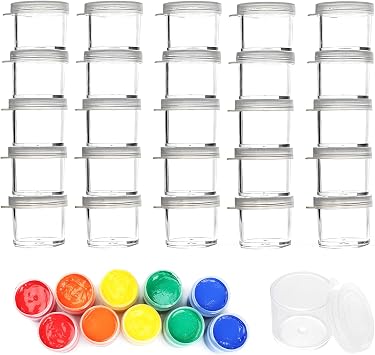 25 Pcs Paint Pots with Lids, Clear Empty Storage Paint Containers,Paint Containers with Lids for Painting, DIY, Beads, Art Festivals Suit for Classroom School or Salon 10ml/0.34OZ
