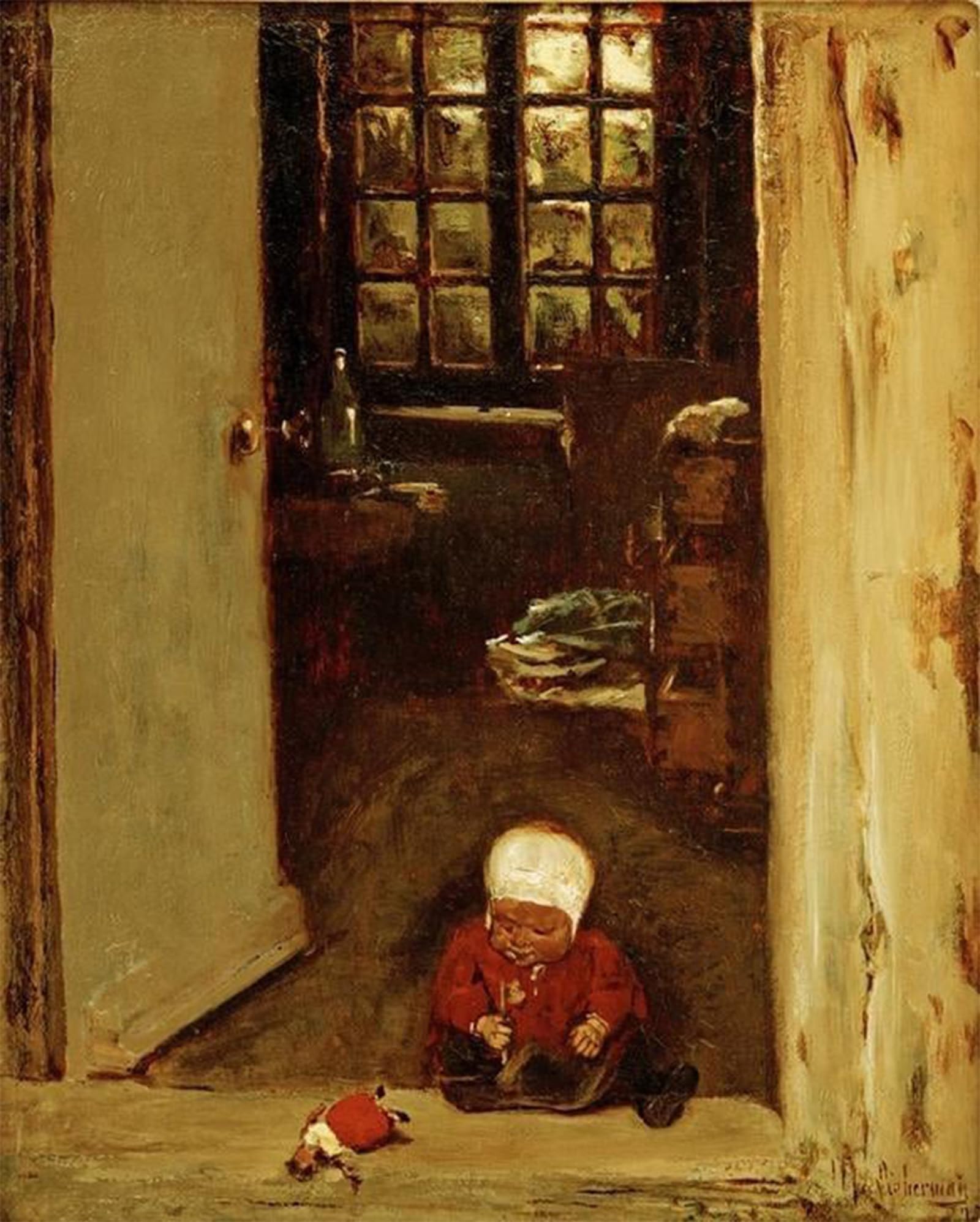 POSTERIIk Famous Animal Posters Vintage Picture Child playing in the front door by Max Liebermann Modern Wall Decor for Home Decor 60x90cm