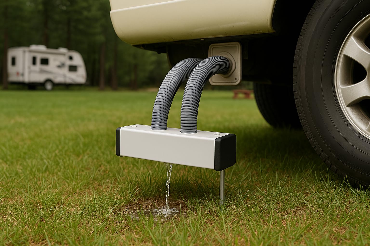 Kit de manguera de agua gris flexible para caravanas, autocaravanas y caravanas. Duradero, a prueba de fugas y fácil de instalar, libera agua en el suelo de forma segura. Ligero, portátil y perfecto