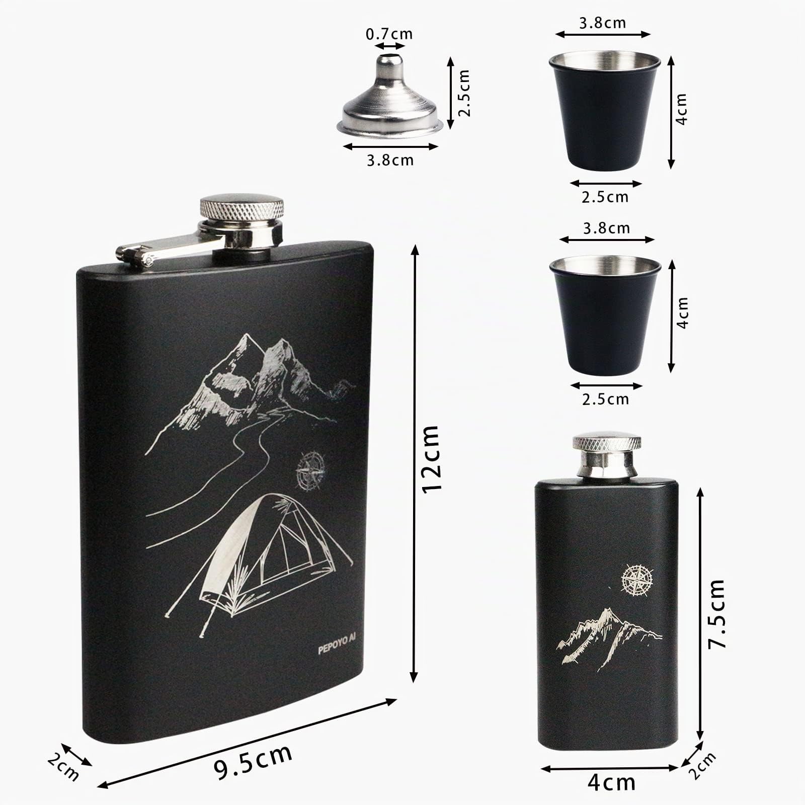 Set fiaschetta in acciaio inox, 260 ml, mini bottiglia di liquore Upscale portatile, regalo alcolico (grigio per outdoor)