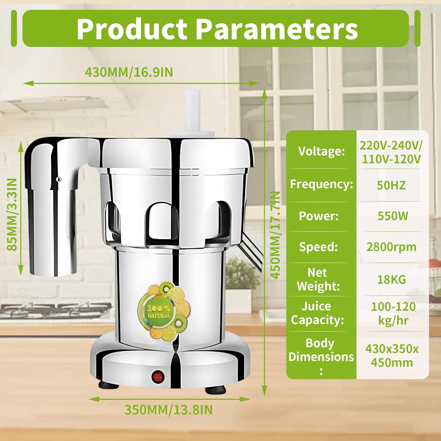 Heavy Duty Commercial Juice Extractor Machine, Stainless Steel Juicer Maker for Fruits and Vegetables, Constructed Centrifugal Juice Making Tool, Kitchenware A2000(550W)