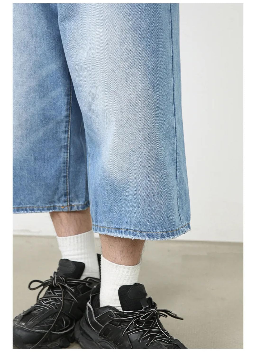 Damskie szorty dżinsowe z wysokim stanem retro sprane na co dzień luźny krój streetwear średnie długie krótkie, Czarny, S