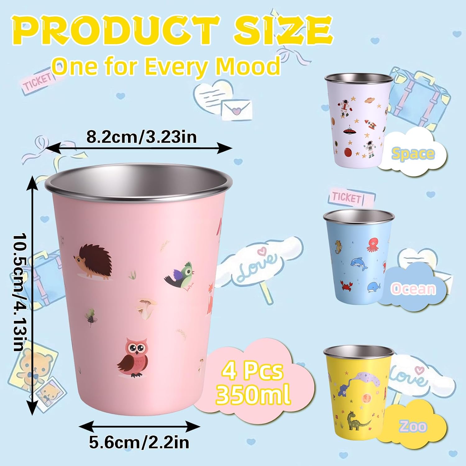 4 Pcs Stainless Steel Kids Cups, 12oz/350ml Kids Drinking Cups image 2