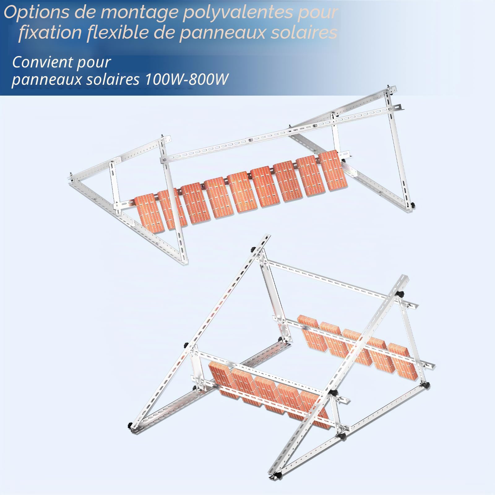 Lot de 2 supports pour centrale électrique de balcon - 117 cm - Support de panneau solaire plat pour panneaux solaires - Angle réglable de 0 à 90 ° - Compatible avec les panneaux solaires de 100 à 600