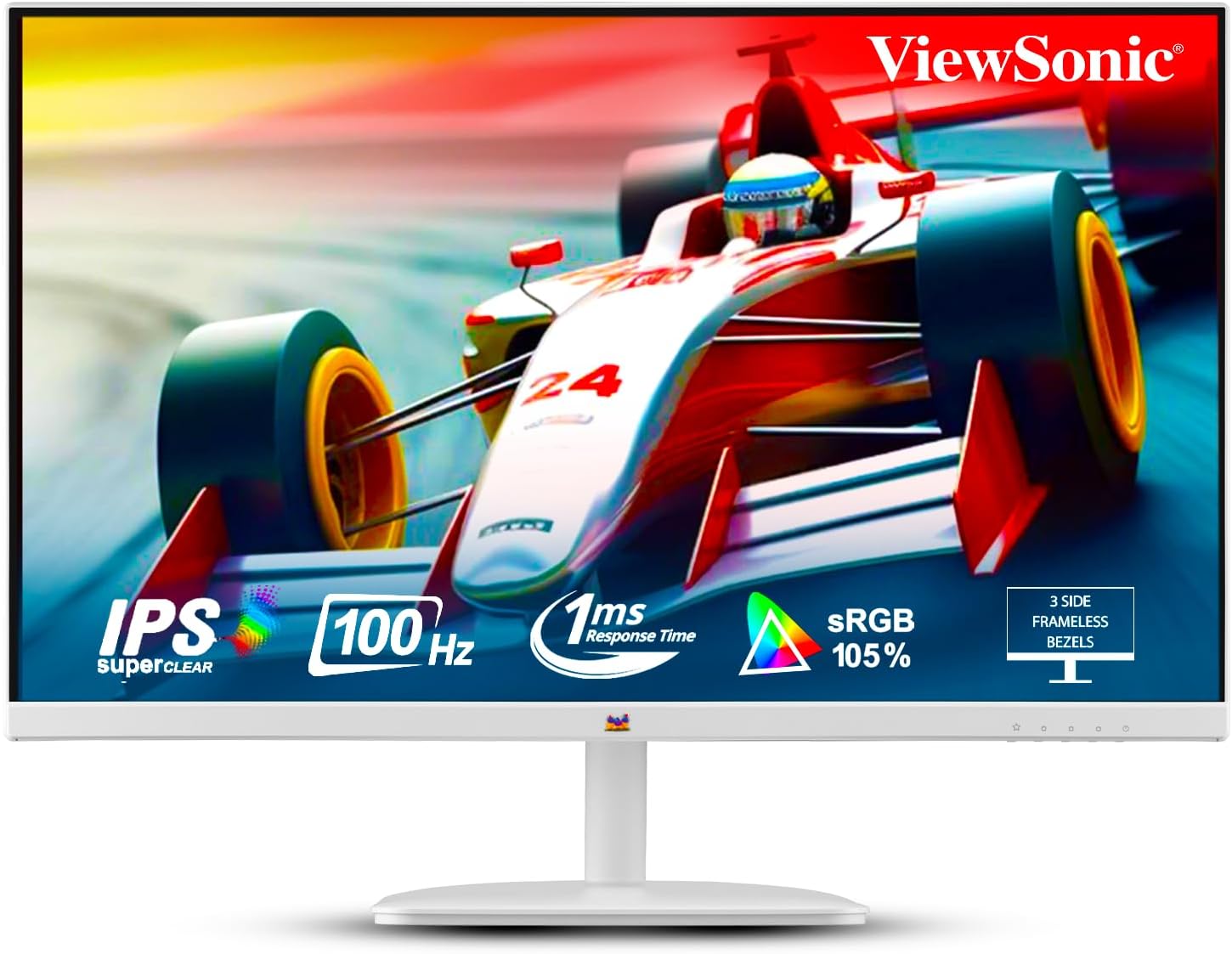 ViewSonic VA2432-H-W 24-inch (60.96 cm) Full HD1080p IPS Monitor |100 Hz |1ms | AMD Free Sync | Slim | Bezel Less | Low Blue Light |Flicker-Free| Tilt | sRGB 104% | HDMI, VGA, Audio Out | White
