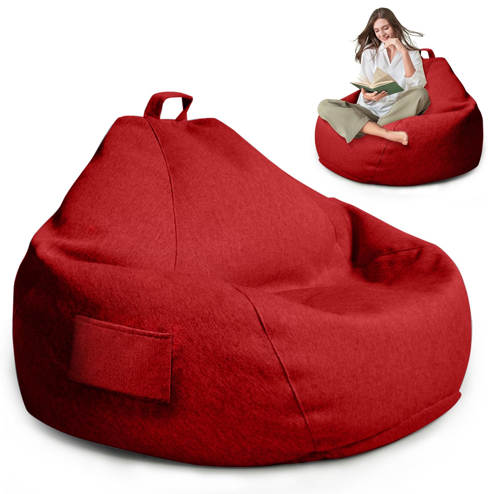 Pouf XL Bean Bag 100 x 120 cm rosso rivestimento esterni con chiusura lampo