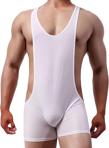 Miniatura 18 de QiaTi Boxers de lucha libre transpirable para hombre, overol de una pieza, leotardo básico para hombre B#Striped
