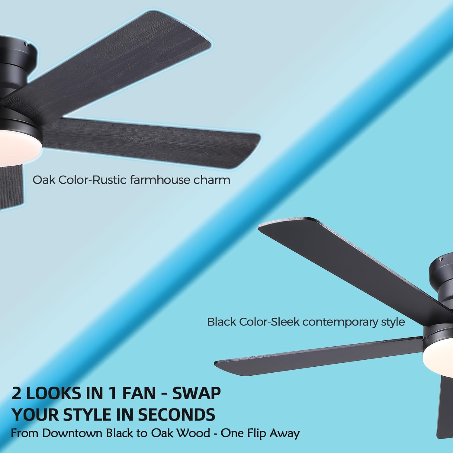 Ceiling Fans with Lights - 48" Black Flush Mount Ceiling Fan Light with 6 Speeds 3CCT Dimmable, Revesible Motor, Low Profile Fan Light for Modern Indoor Bedroom, Kitchen