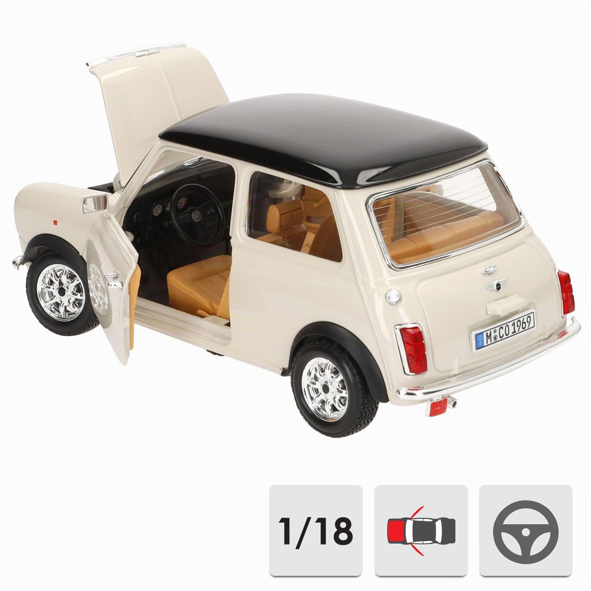 Bburago - Mini Cooper 1969, Auto Diecast in Scala 1:18, Beige, 3+