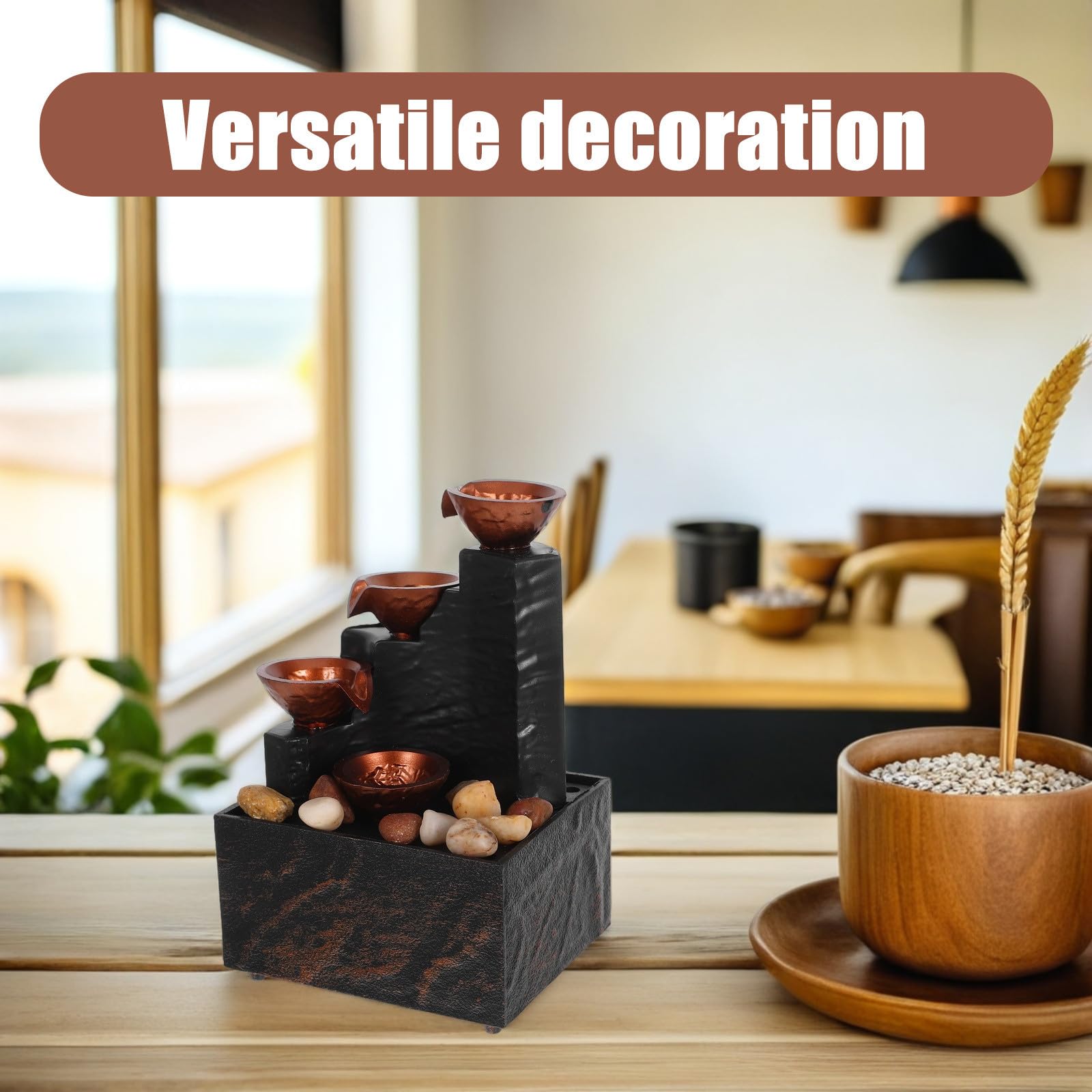 Levemolo Fuente de Agua de Mesa con Iluminación LED Integrada y Cascada de Guijarros para Decoración de Escritorio en Estudios y Estantes, Material Hips