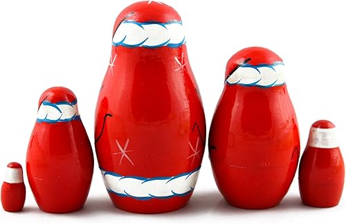 Miniatura 7 de Matryoshka Matreska Babuska Ruso Nesting Muñeca de madera Santa Claus Matrioshka 5 Pcs Apilamiento Pintado a mano Anidado Artesanía Matrioska