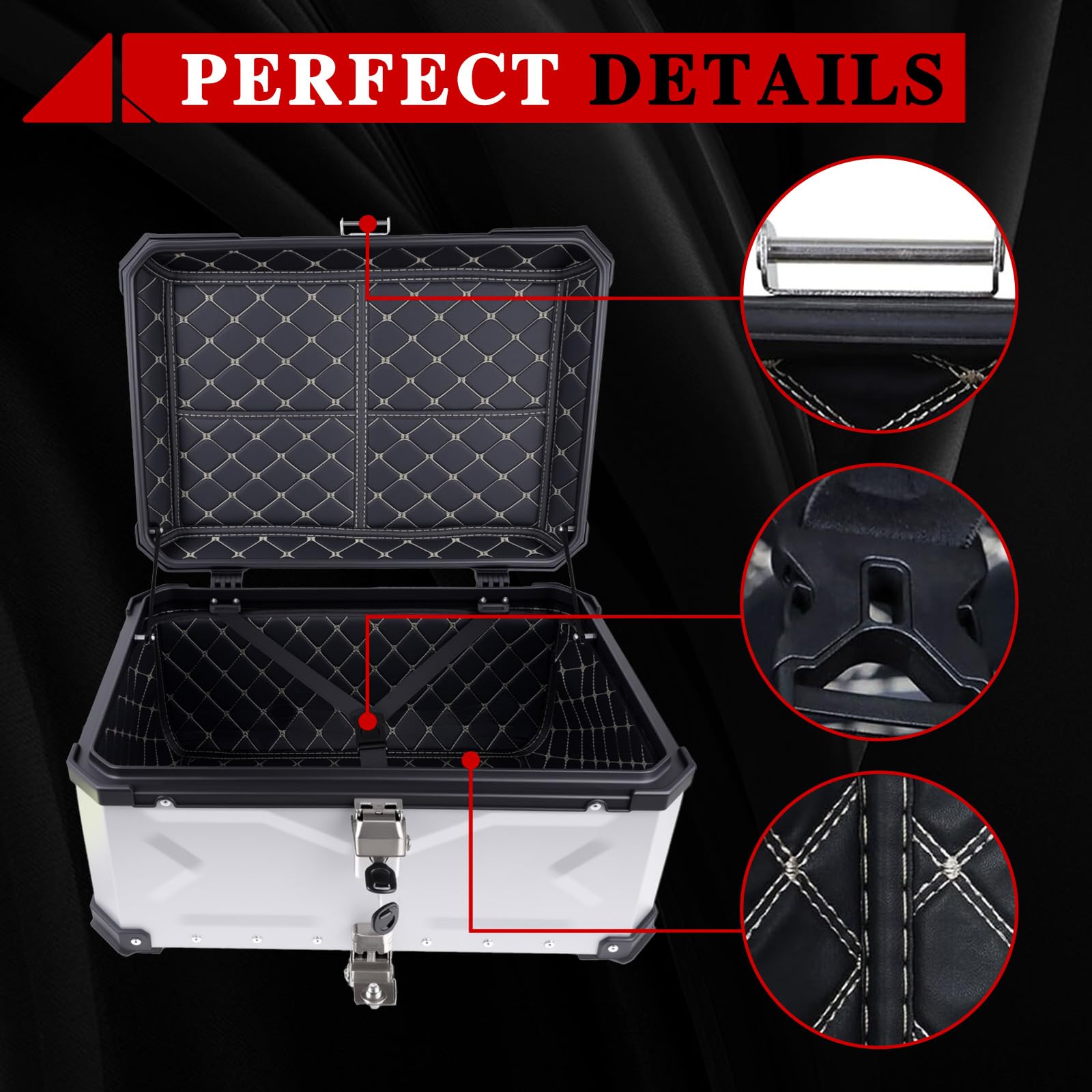 Bauletto moto in alluminio, impermeabile, 65 L Bauletto superiore per moto o contenitore per bagagli (Argento)