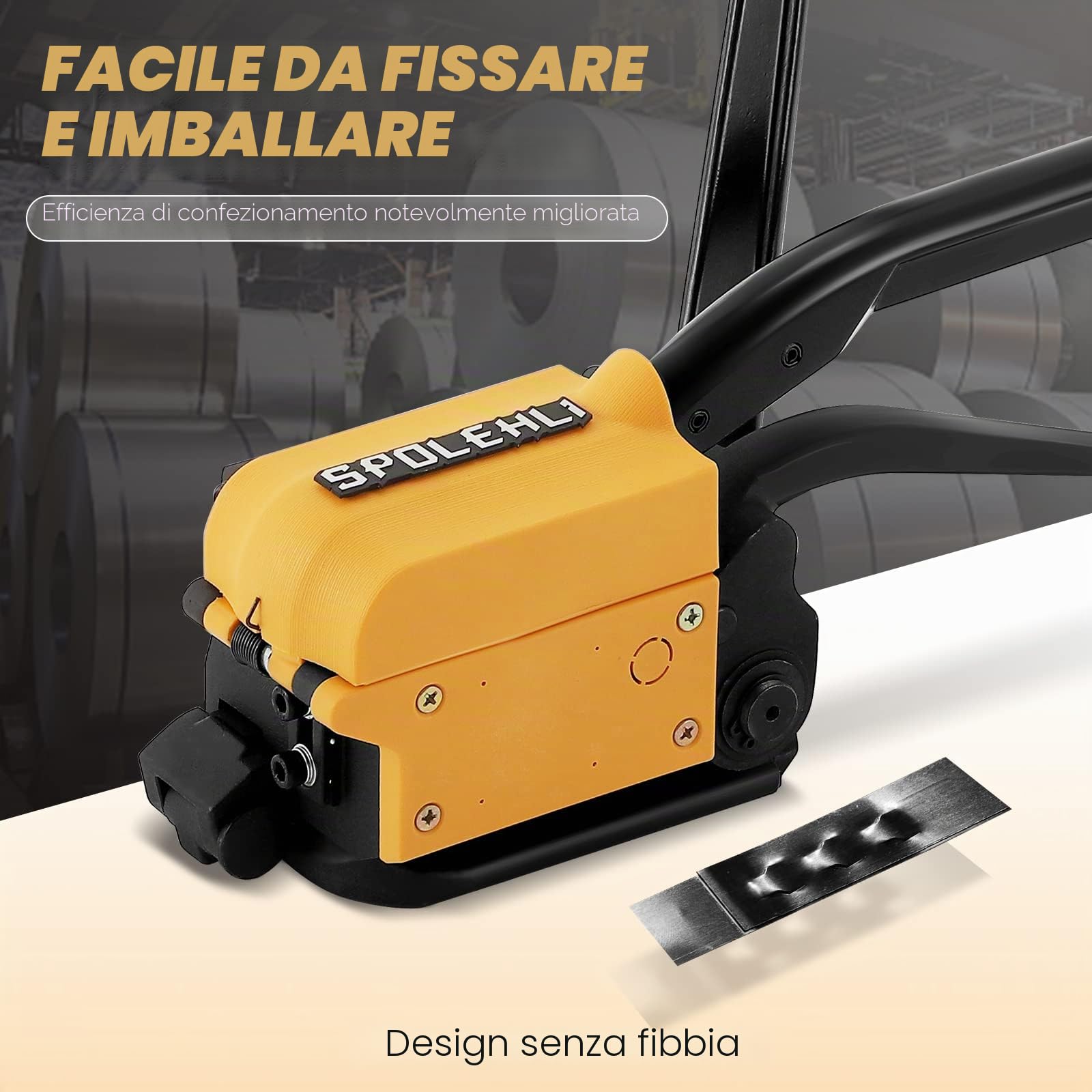 Steel Strapping Tools Macchina Manuale Fibbia Free Strapping Tensioner Cutter Mano-tenuto senza cuciture Metal Strapping Tool Adatto per 13-19mm Wide Steel Belt Strapping e Imballaggio