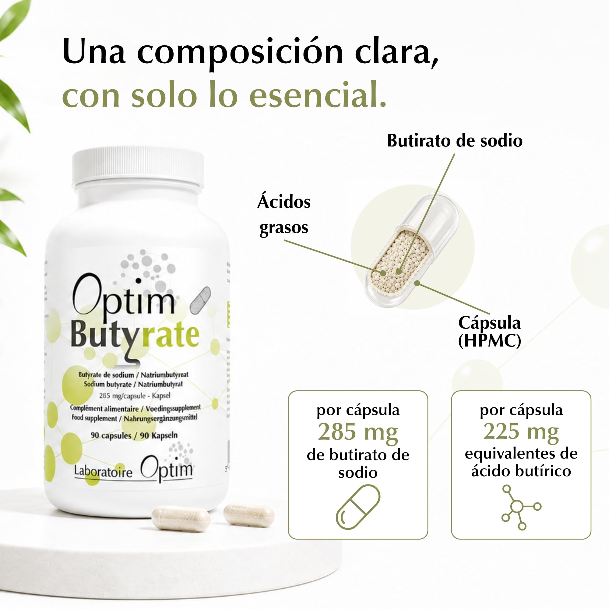 Pack 4x Optim Butirato 90 cápsulas Suplemento de butirato - Tránsito, colon, intestino débil