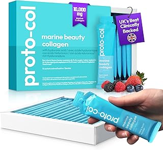 Proto-col Marine Collagen - 10,000mg hydrolysed Collagen Peptides Liquid Gel Sachets with Hyaluronic Acid & Vitamin C - High Absorption Formula for Skin Hydration & Anti-Aging Support (15 Sachets)