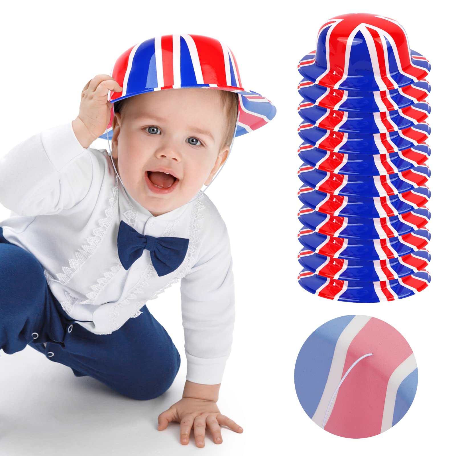 Runmeihe Union Jack Bowler Hat British Flag Plastic Top Hats