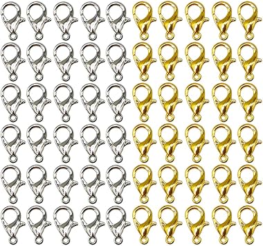 Lobster Clasps Metal Alloy Small Lobster Claw Clasps for DIY Jewelry Making Accessories Handmade Necklace Bracelet Fastener Hook 100 Pack 12mmx6mm, Gold, Silver Mixed Color