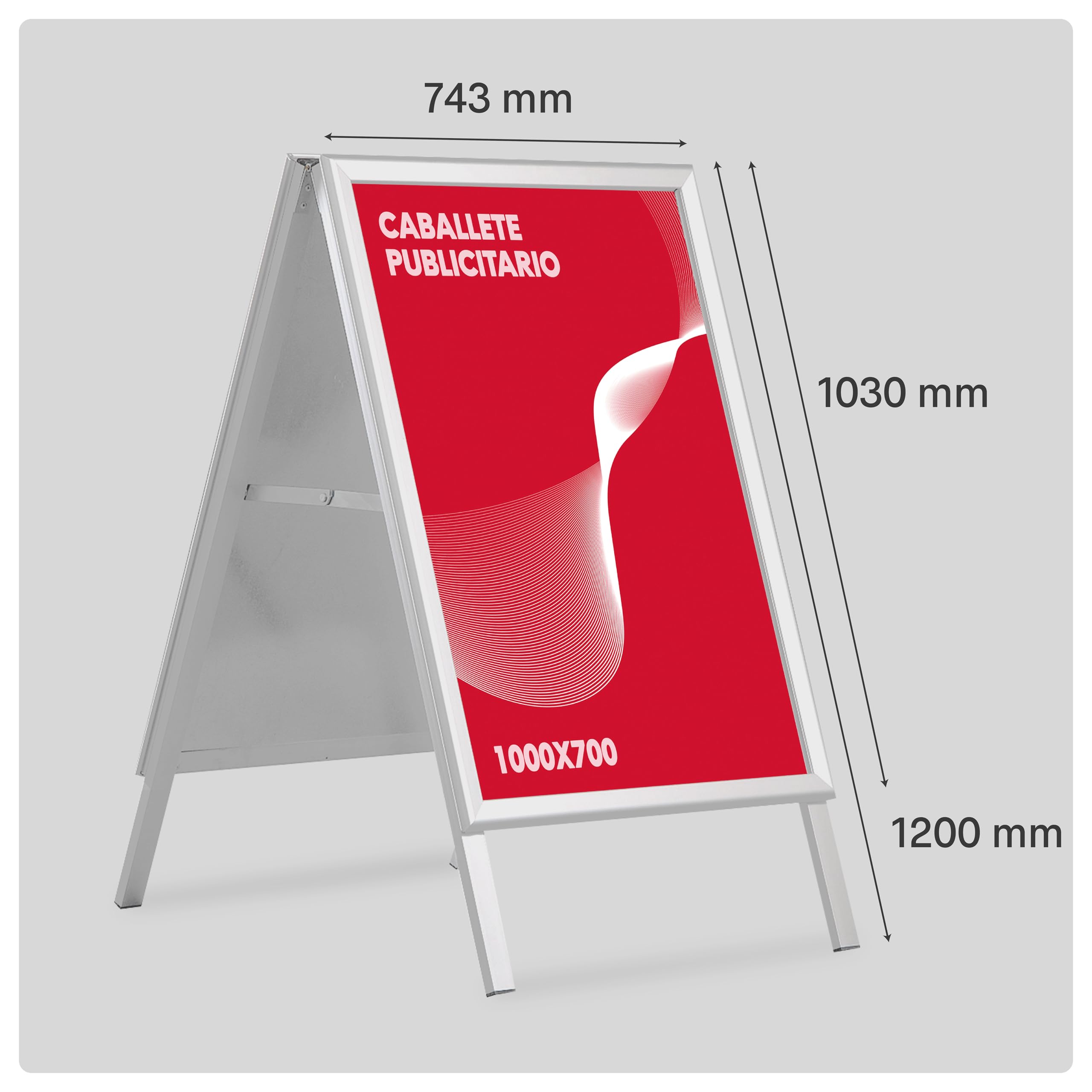 Caballete Publicidad Exterior Doble Cara 700x1000mm | Porta Carteles Aluminio, Plegable, Portatil | Resistente, Apertura Click, Apto para Exteriores | Para Bares, Restaurantes, Negocios