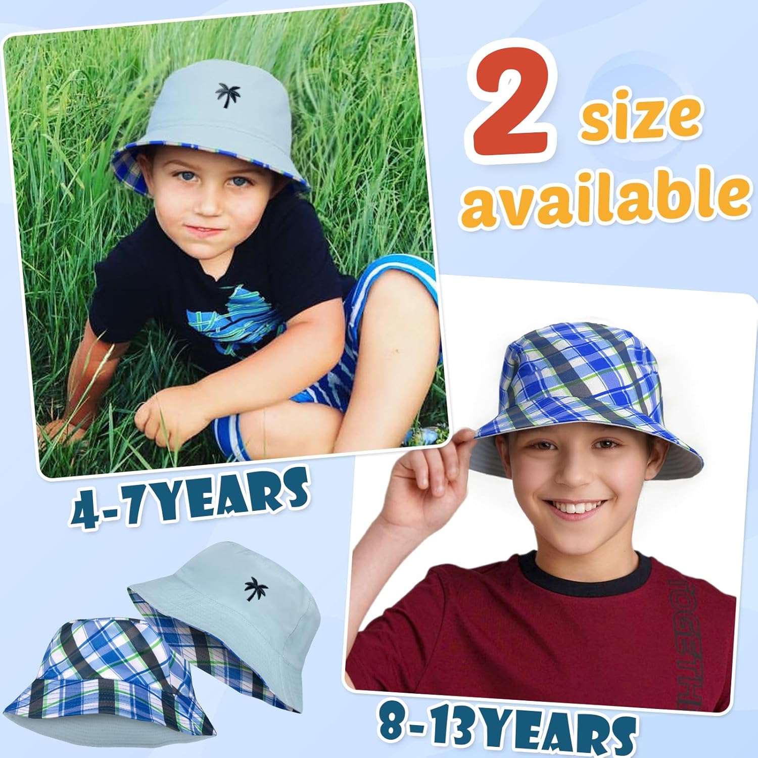 HONGTEYA Kids Sun Hat UPF 50+ Double Side Bucket Hats for Boys Girls Summer Sun Protection Wide Brim Unisex Beach Outdoor - Image 5