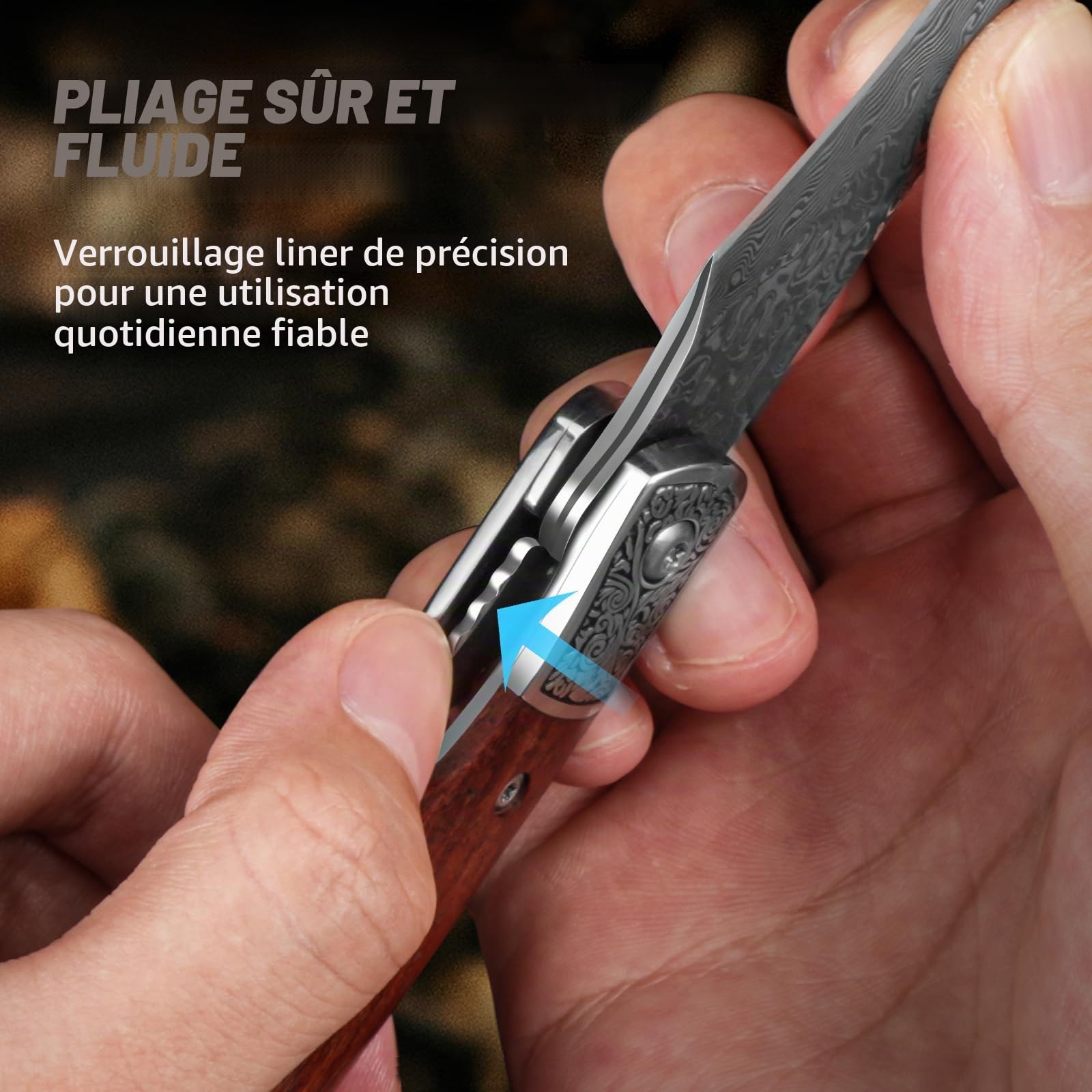 DRACHENADER Couteau Champignon Damas avec Brosse Intégrée, Couteau à Champignon Pliant Forgé à la Main avec Liner Lock, Idéal pour la Cueillette des Champignons