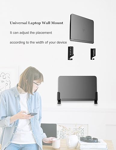 Miniatura 3 de Soporte universal de pared para laptop, soporte de pared para caja de cables, gancho integrado de gestión de cables compatible con portátiles,