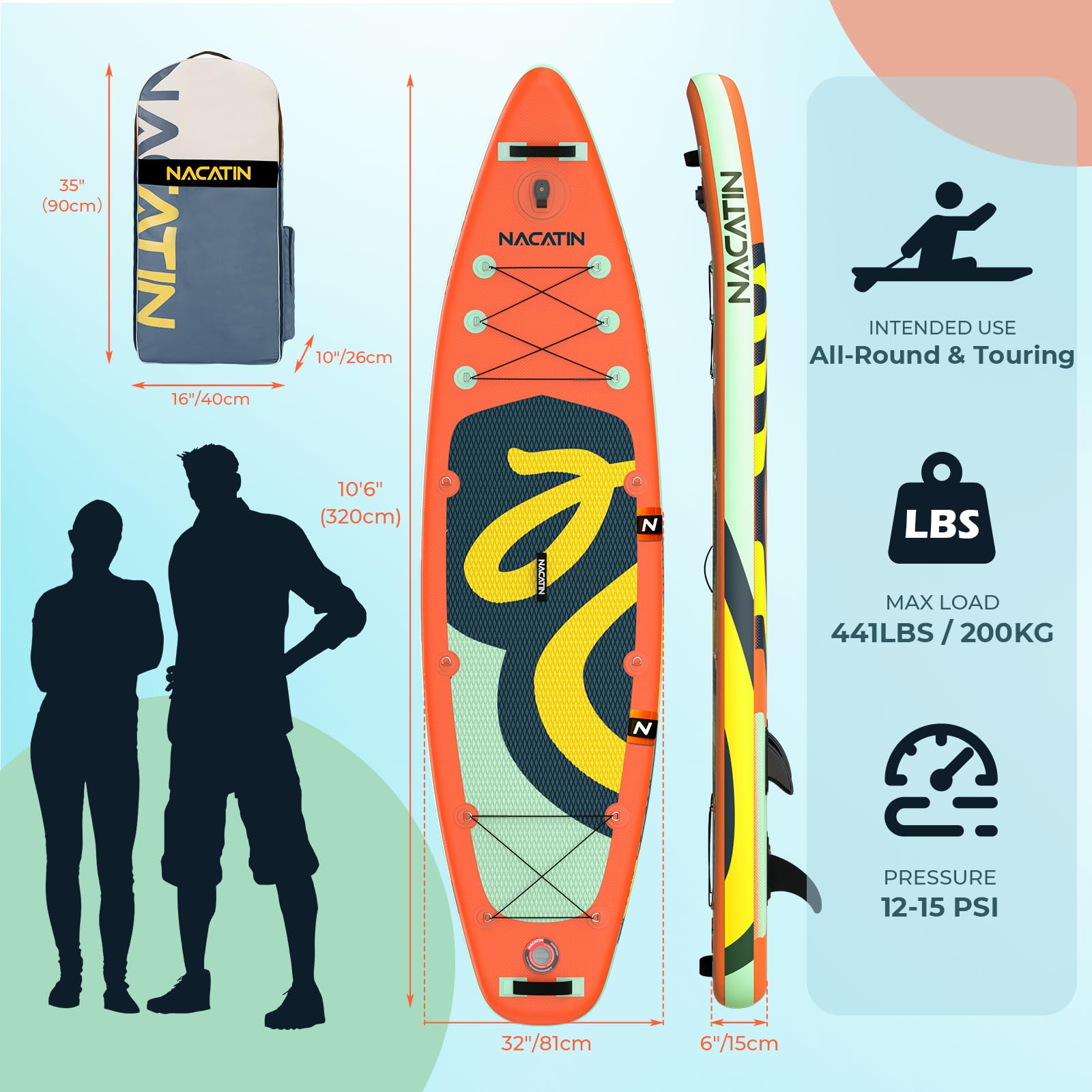 NACATIN Aufblasbares Paddelboard SUP 320 cm mit Kajaksitz