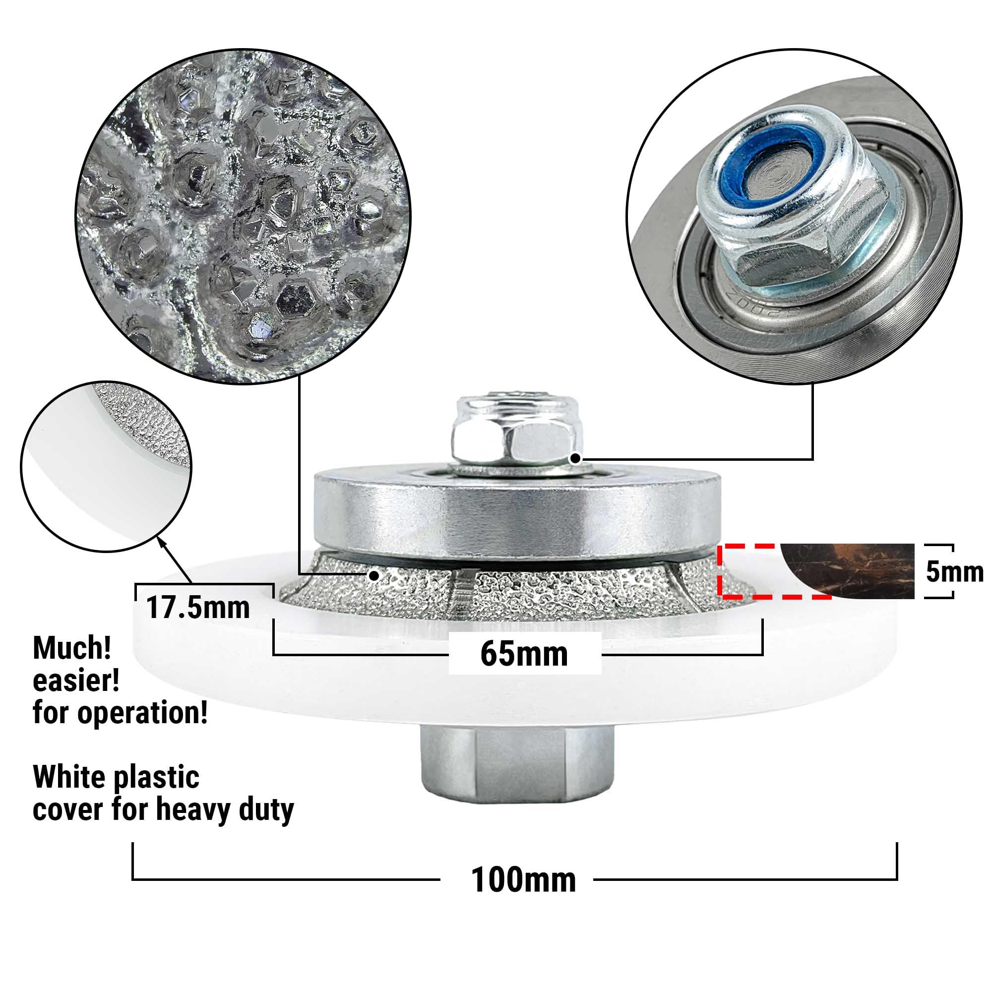 NBB Roue profilée diamantée avec guide et couverture plus grande fraises de chanfreins en diamant pour profiler carreaux porcelaine céramique granit marbre pierre (Half-Bullnose B5)