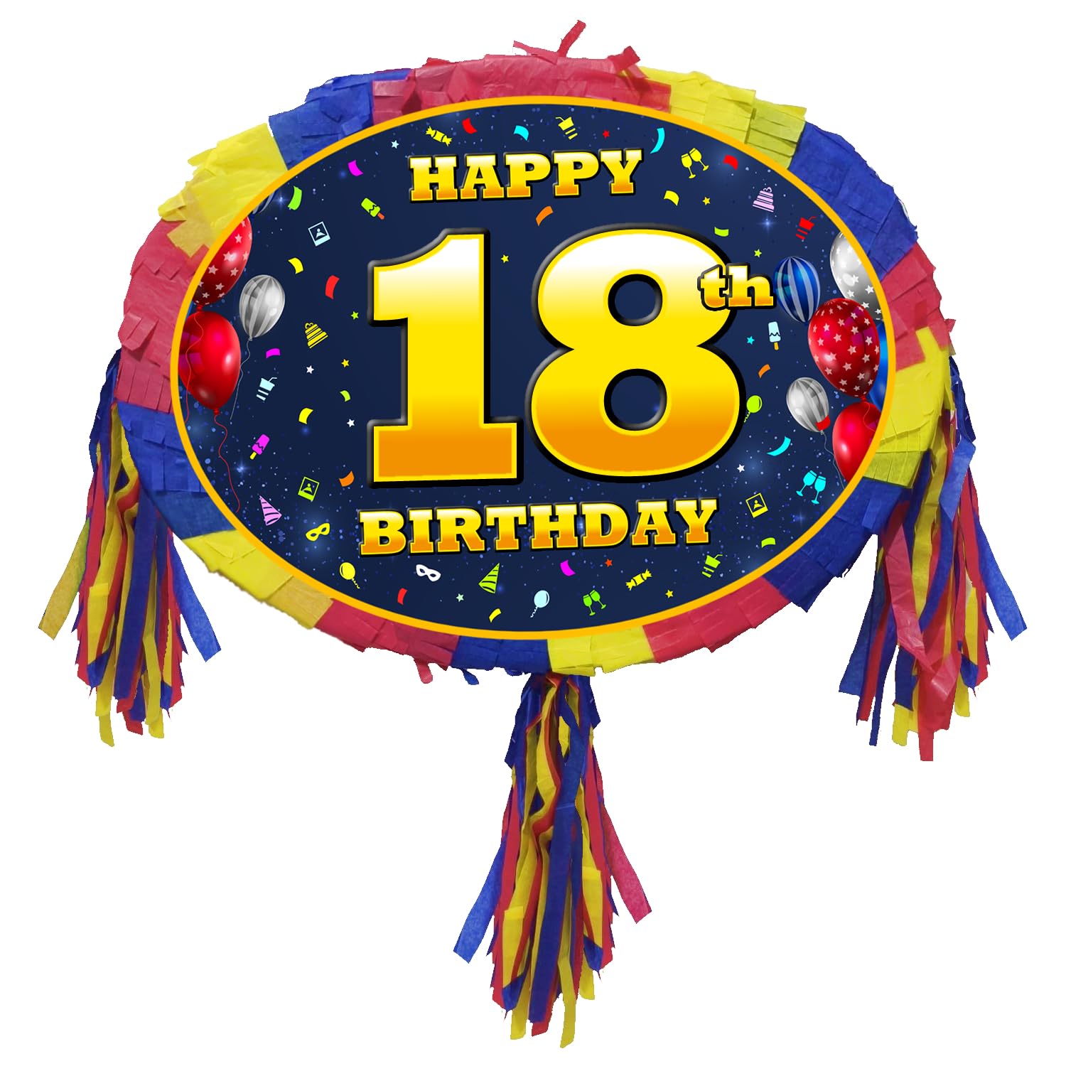 18th birthday pinata with stick - Eighteen party game - Big 18 inch, Red, Blue, Yellow - Image 2