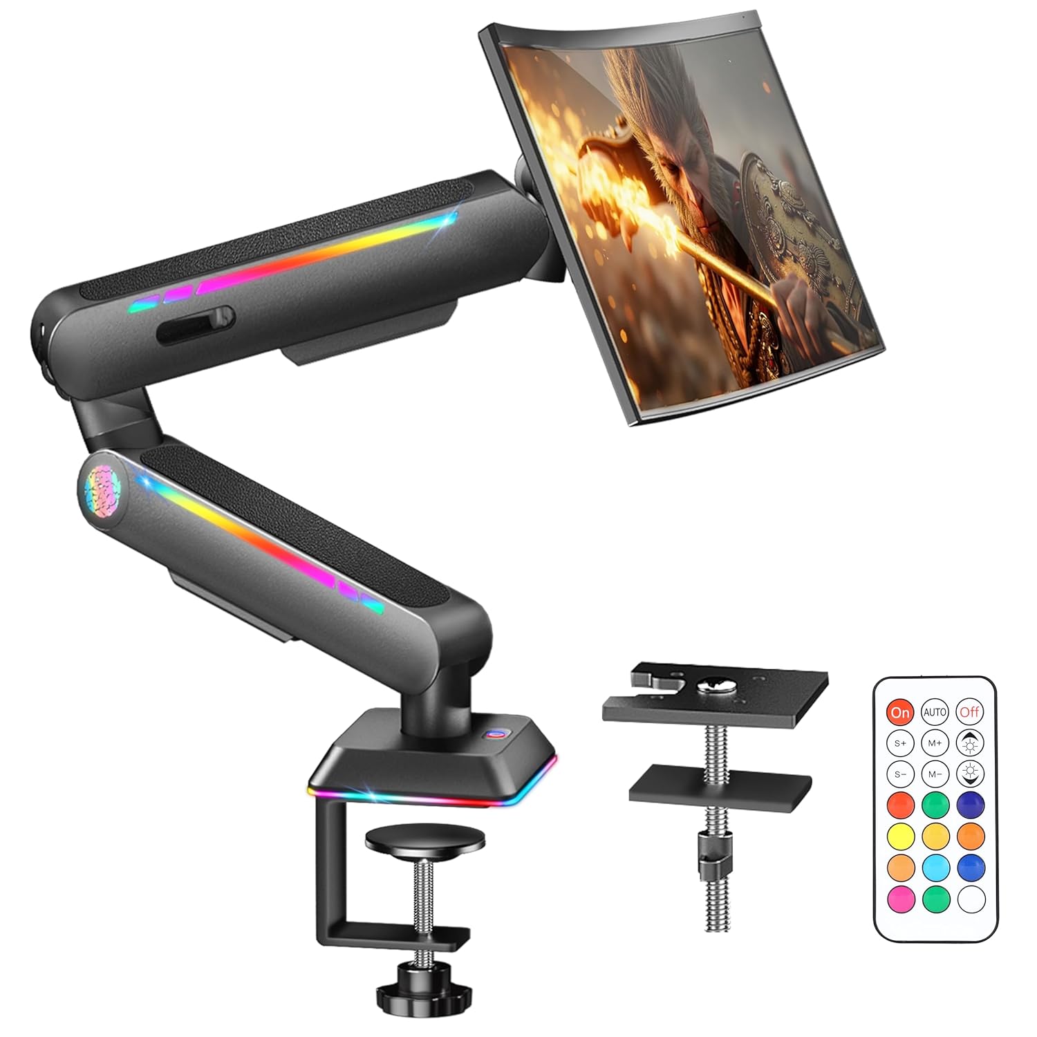 Heavy Duty Single Monitor Mount with RGB Light Height Adjustable Arm for 1732 Screens up to 19 8