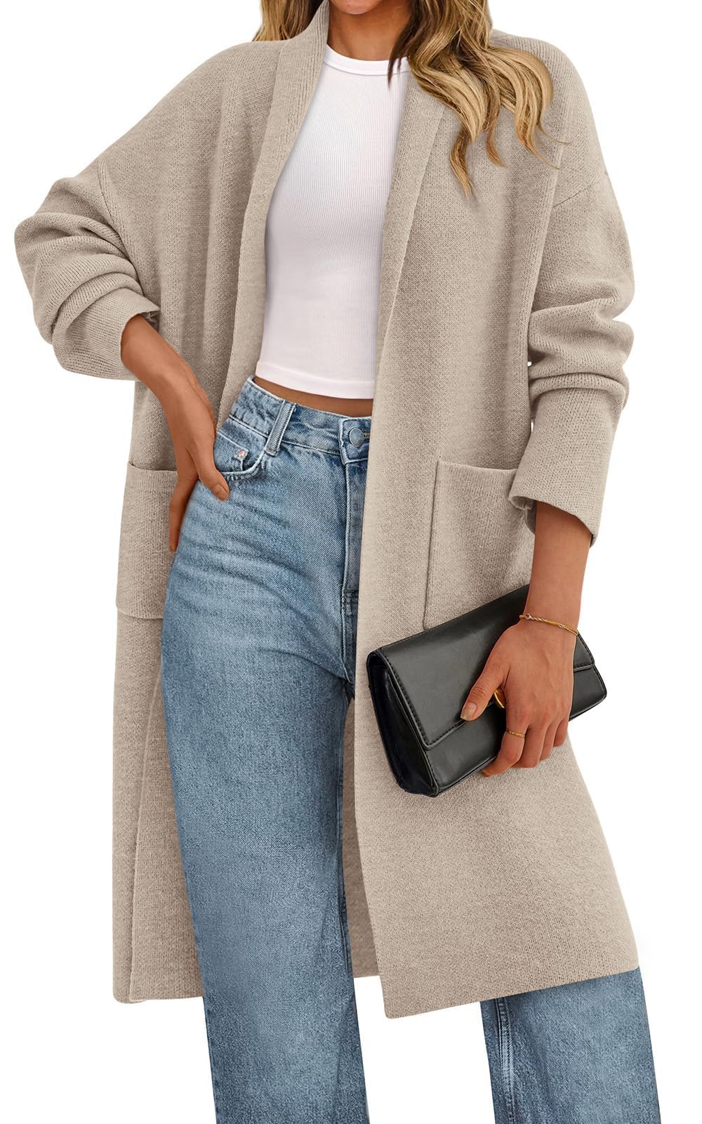 PRETTYGARDEN Long Sleeve Lapel Open Front Cardigan Sweaters for Women Trendy 2025 Oversized Fall Sweater Long Ladies Coats