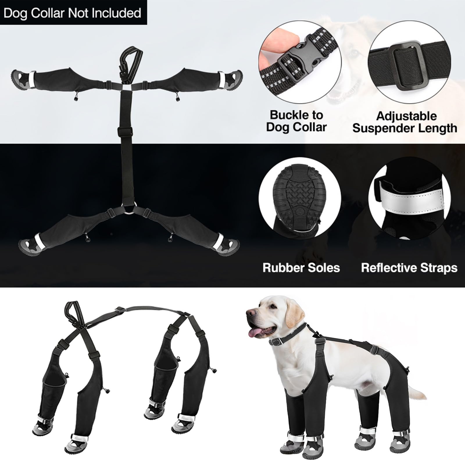 Jambières Thermiques pour Chien, Semelles antidérapantes, systèmes de Boucles sécurisées pour l ' Automne et l ' Hiver, activités de randonnée, Semelles en Caoutchouc antidérapantes, Chaussures
