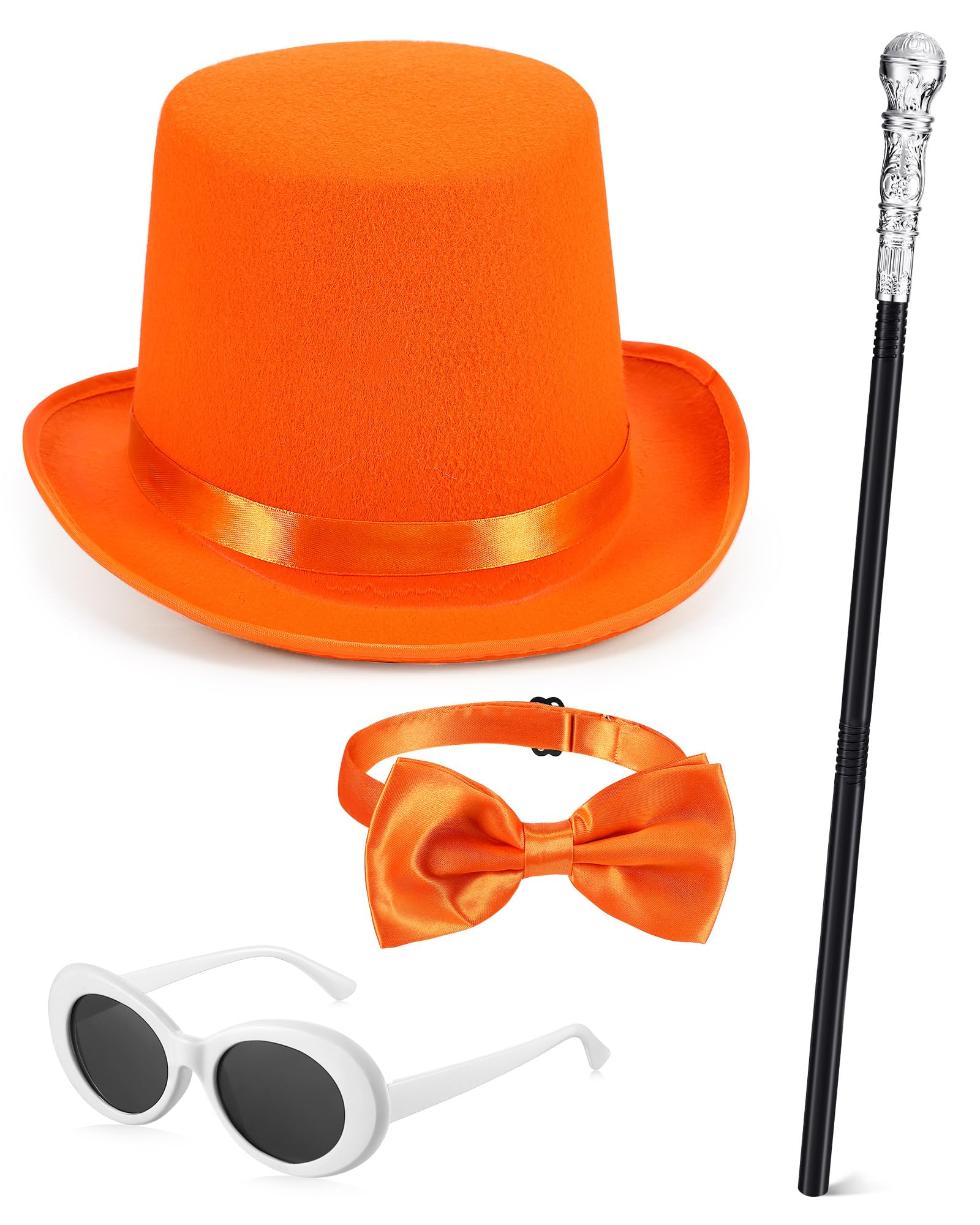 Bunnycool 4 Pcs Adult Top Hat Set with Canes Bow Tie Retro Sunglasses Halloween Cosplay Costume Accessory