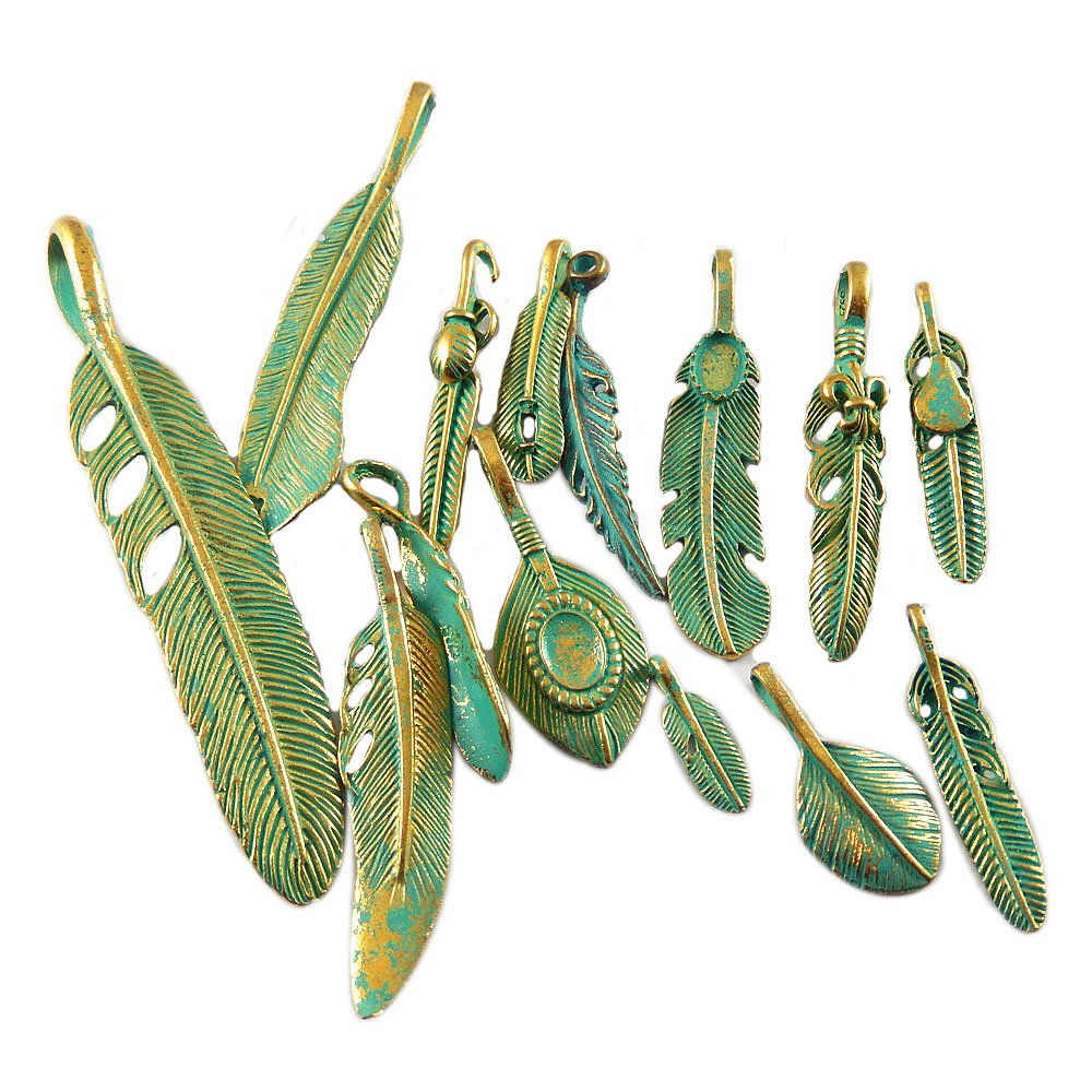Julie Wang 28pcs Mixed Antiqued Bronze Feather Charms Pendants for Jewelry Making
