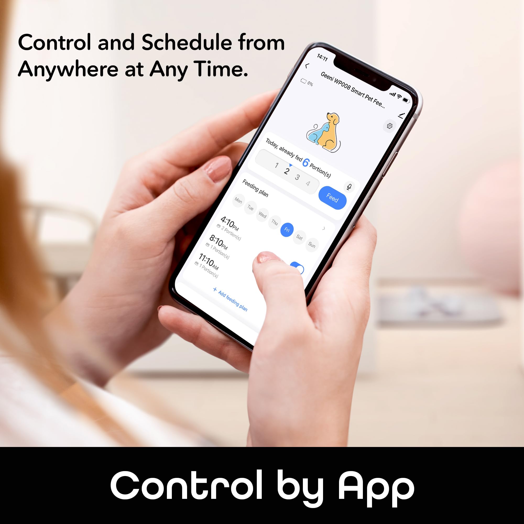 Geeni 6L Smart Pet Feeder - Automatic Cat and Dog Food Dispenser, WiFi Control, Voice Recorder, Battery Backup, Large Capacity, Portion Control - White