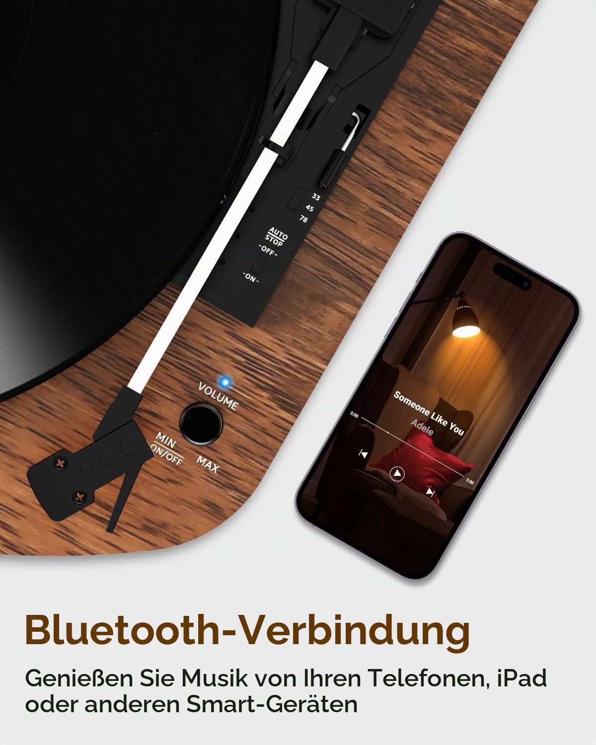 Vinyl Plattenspieler mit Zwei Stereolautsprechern, Riemenantrieb Kabelloser Wiedergabe 3 Geschwindigkeiten AT-3600L Tonabnehmer RCA-Ausgang Vintage Plattenspieler Holzmaserung