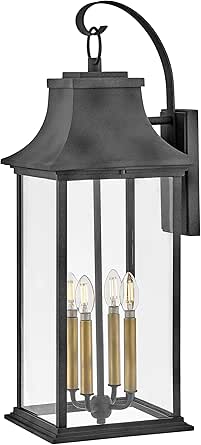 Hinkley Adair Large Wall Mount Lantern - 4-Light, Heritage Series, Aluminum - Aged Zinc with Heritage Brass Accents
