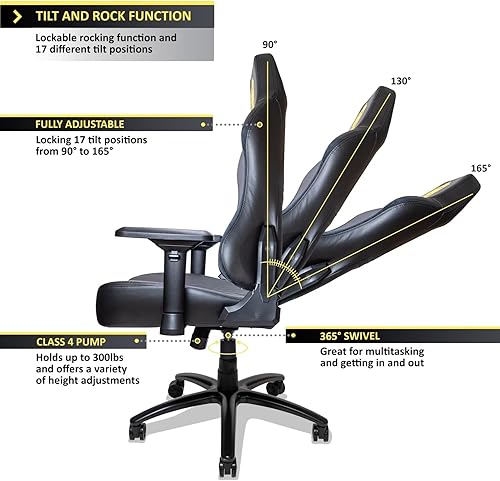 Miniatura 4 de Silla para videojuegos, silla reclinable grande y alta con reposabrazos 3D, respaldo ajustable, soporte ergonómico, soporta hasta 300 libras,