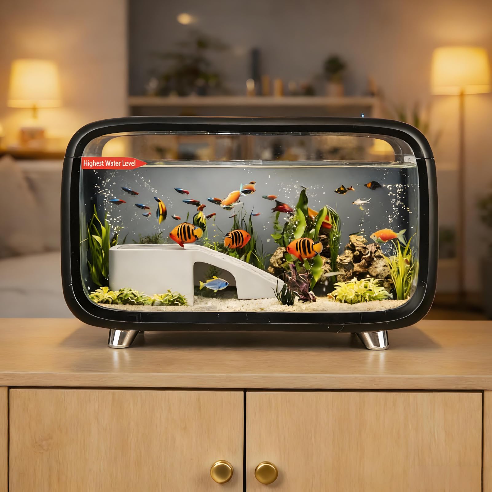 BREEZENEST Aquarium Kit Compact Betta Fish Tank Office Fish Tank Bedroom Aquarium Clear Viewing Tank Ecological Cycle System Aquarium Gift Set for Desktop Office or Home Décor Black