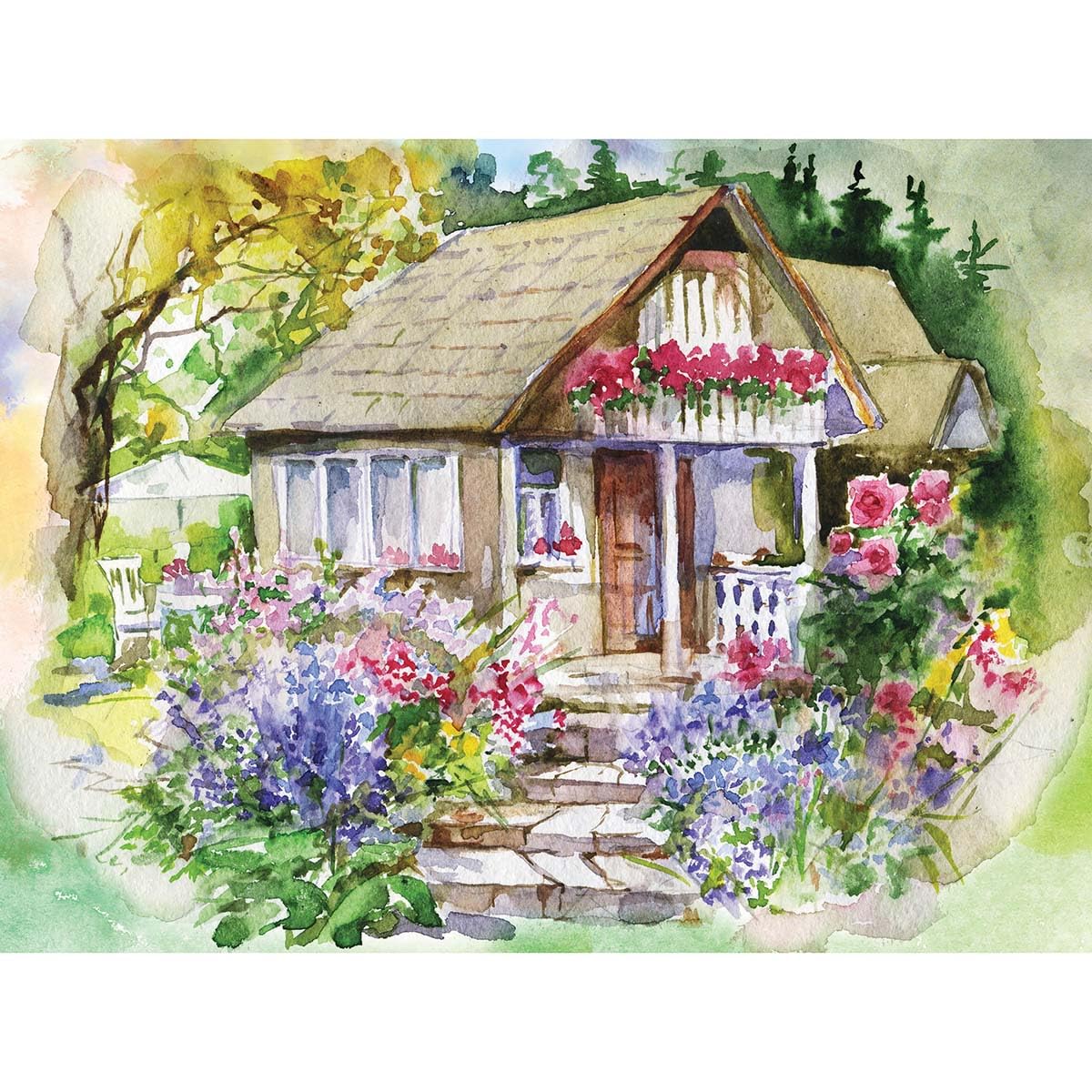 KI Puzzle 1000 Piece Puzzle for Adults Velvet Touch Enchanted Garden Watercolor Art Jigsaw