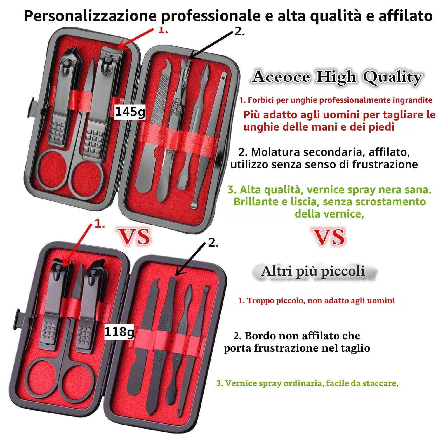 Set manicure da viaggio, kit per manicure, Tagliaunghie Set professionale per la cura delle unghie da uomo,Manicure Nail Grooming Kit Strumenti per Manicure, kit per la cura delle unghie