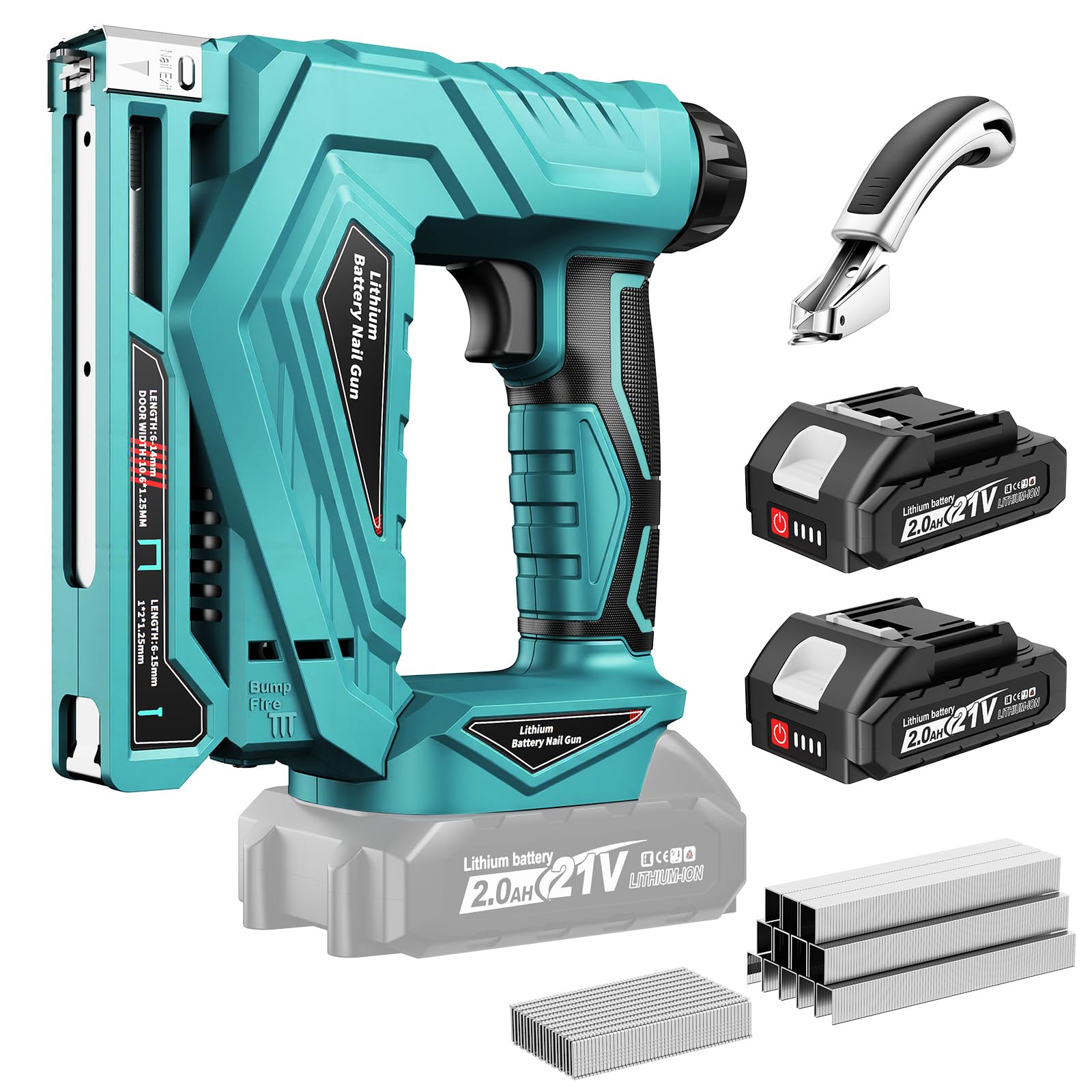 Yofuly Grapadora Clavadora Eléctrica a Batería 2 en 1, Compatible con Baterías Makita 18V, 2 Baterías 2,0Ah, Grapas de 6-14 mm y Clavos Brad 18GA de 6-15 mm, Ajuste de Profundidad, con 2000 Grapas