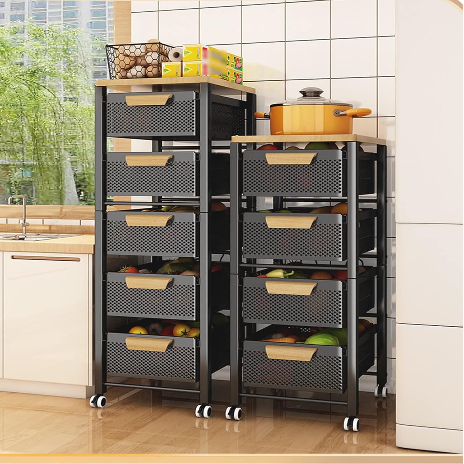 360 Carro De Cocina Girativo, Bastidor De Almacenamiento Rodante Con Cestas Transpirables, Organizador Multinivel Para La Producción, Aperitivos, Archivos De Oficina, Fácil Montaje, Soporte De Piso Qu