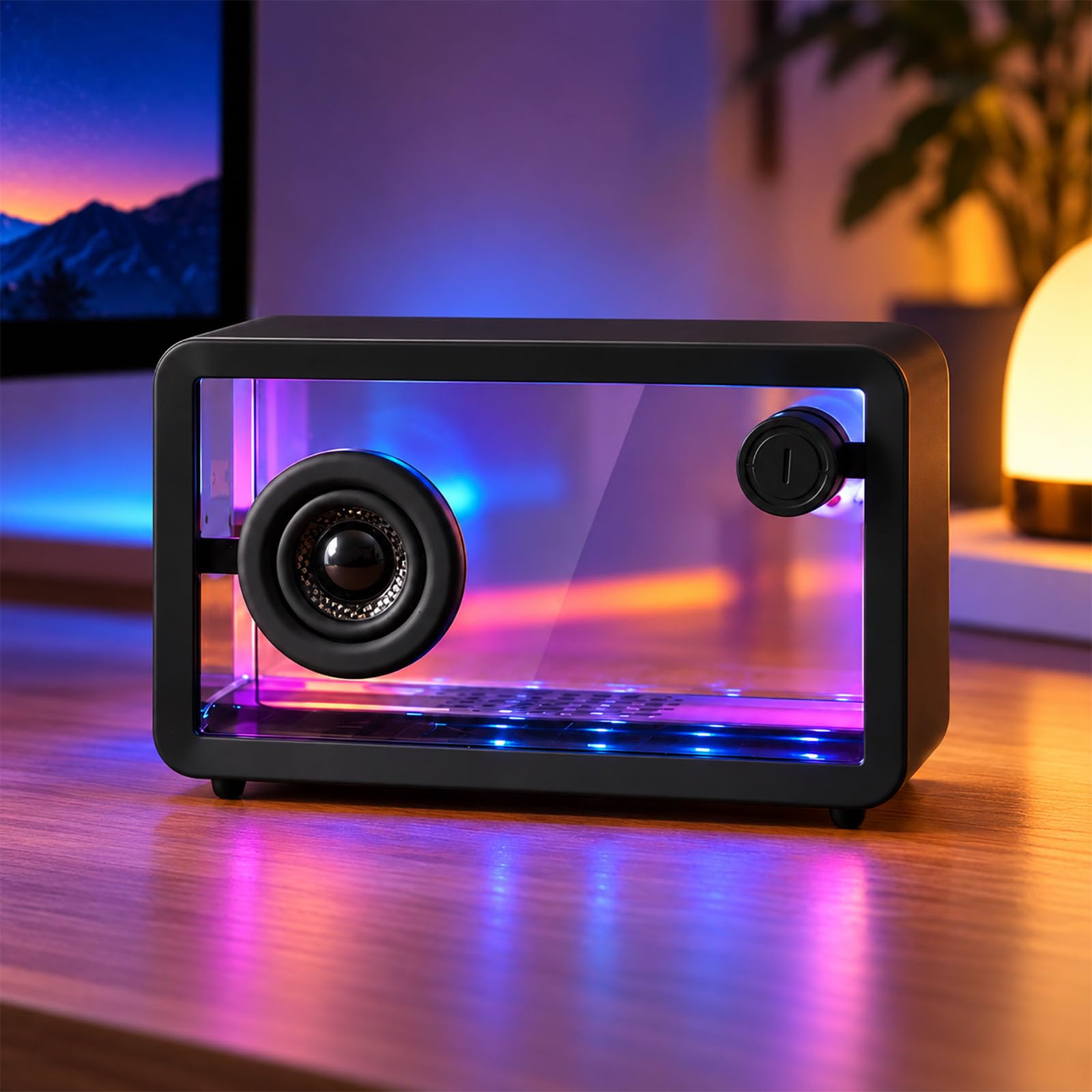 Enceinte Bluetooth Transparente, Enceinte De Bureau sans Fil avec Éclairage Dambiance 7 Couleurs, Entrée Aux 3,5 Mm, Chargement USB-c, pour Pc, Ordinateur Portable, Bureau Et Chambre Black