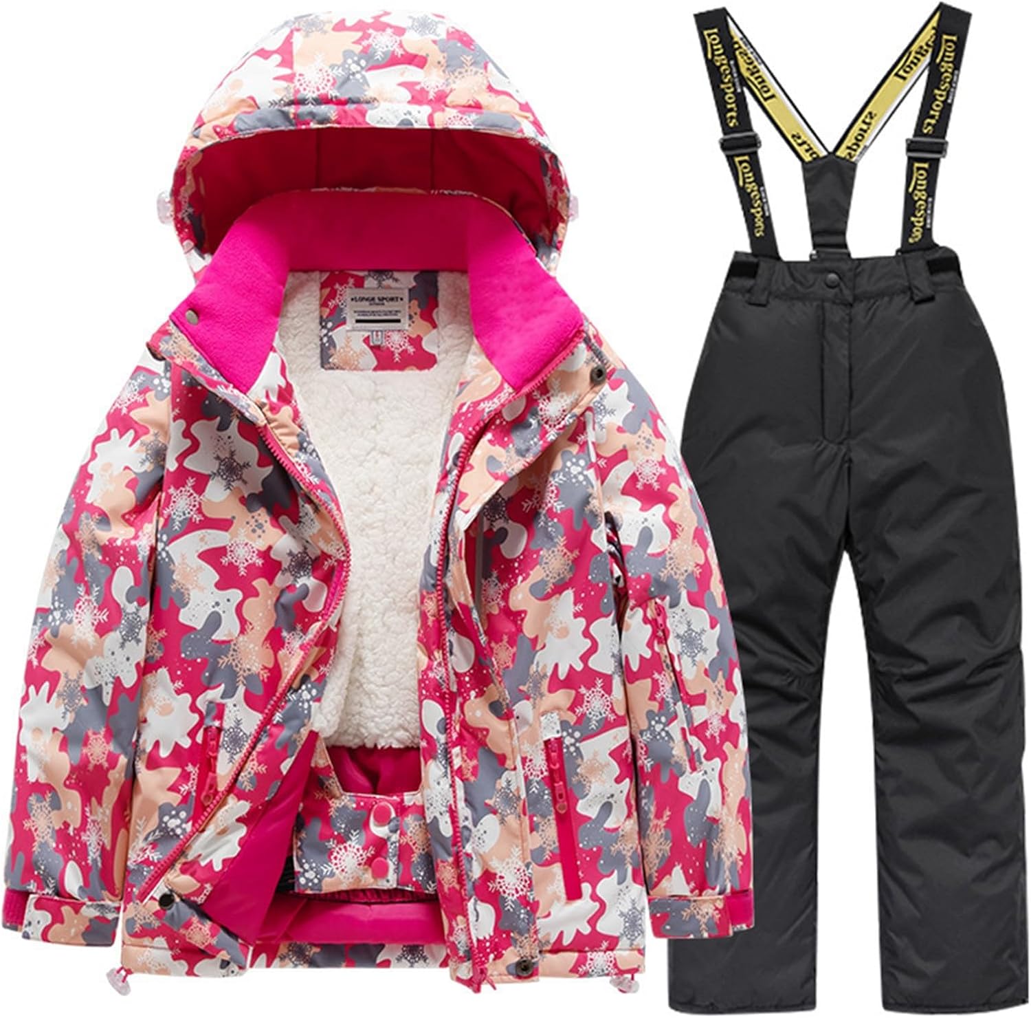 Boys Girls Ski Jacket and Snowbib Printed Snowsuit Set 2 Piece Zip Up Jacket and Overall Snowsuit for Little Kids