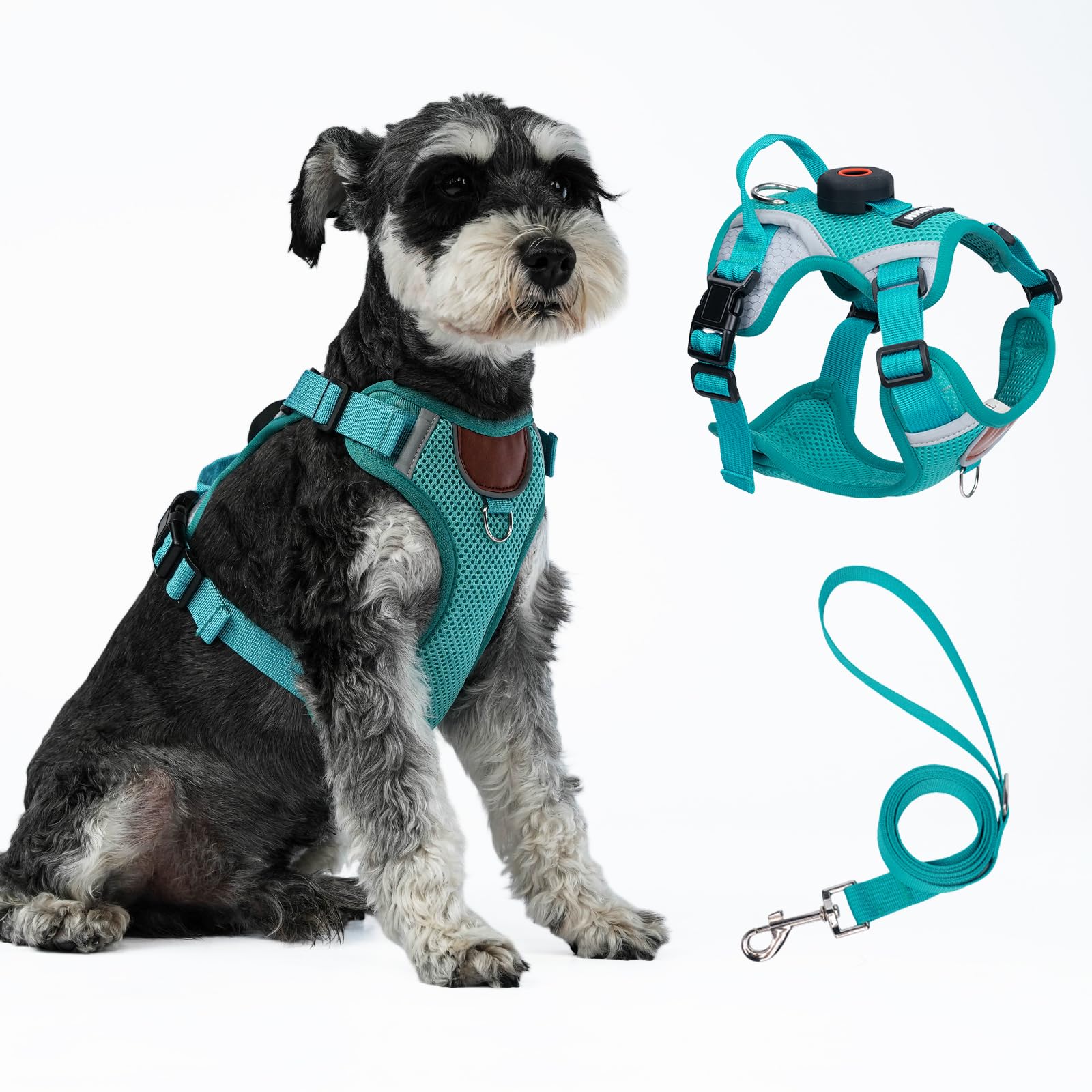 Cat Harness and Leash Set With AirTag Holder, Escape Proof Adjustable Kitten Vest with Lead for Large Cat Fat Small Dog Puppy Walking, Soft Breathable Mesh Jacket with Reflective Strips XL, Teal Blue