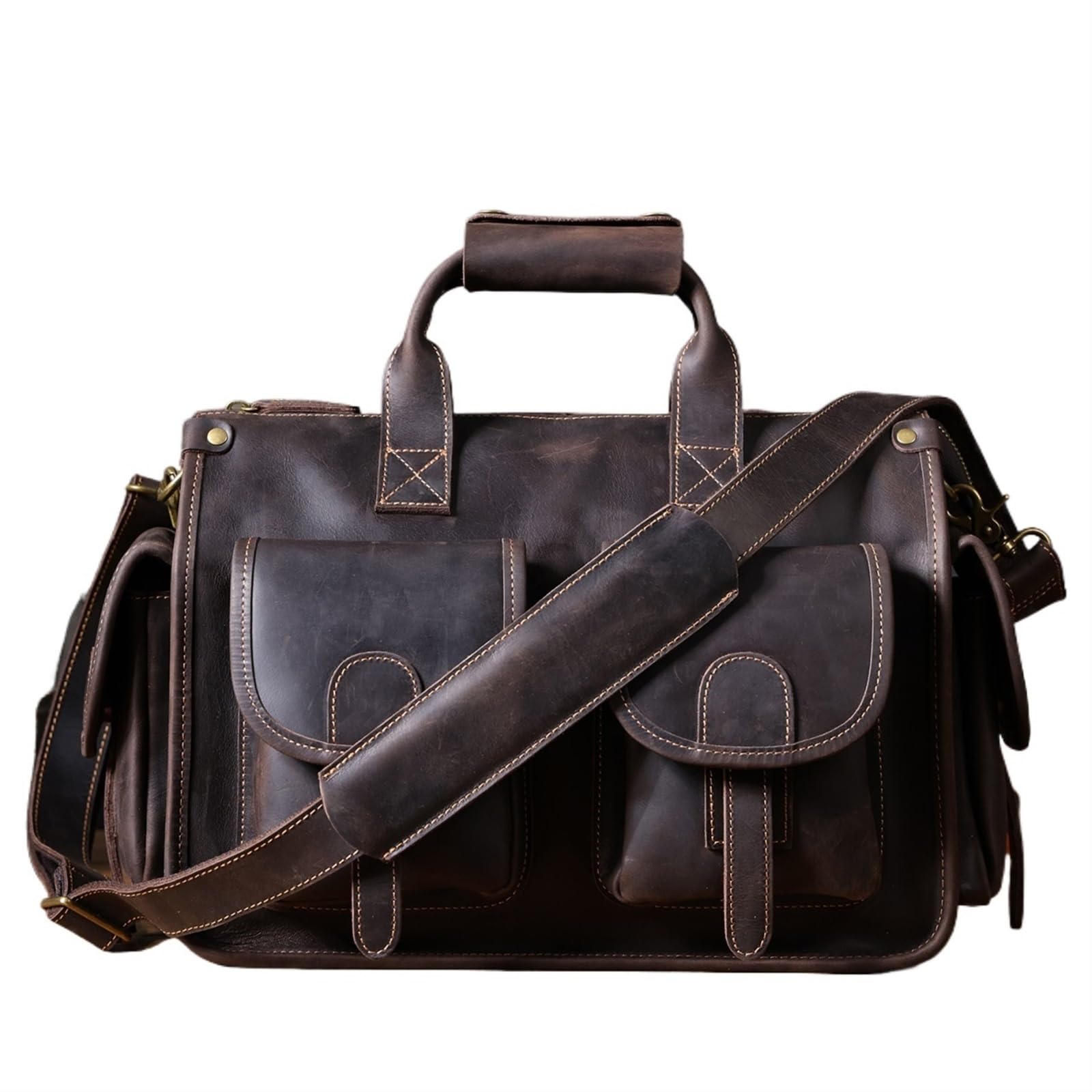 Cartella da Uomo Valigetta da Uomo in Pelle Borse for Laptop da 14 Pollici Borsa a Tracolla in Pelle Borsa da Ufficio in Pelle di Vacchetta for Uomo(Dark Coffee 14inch)