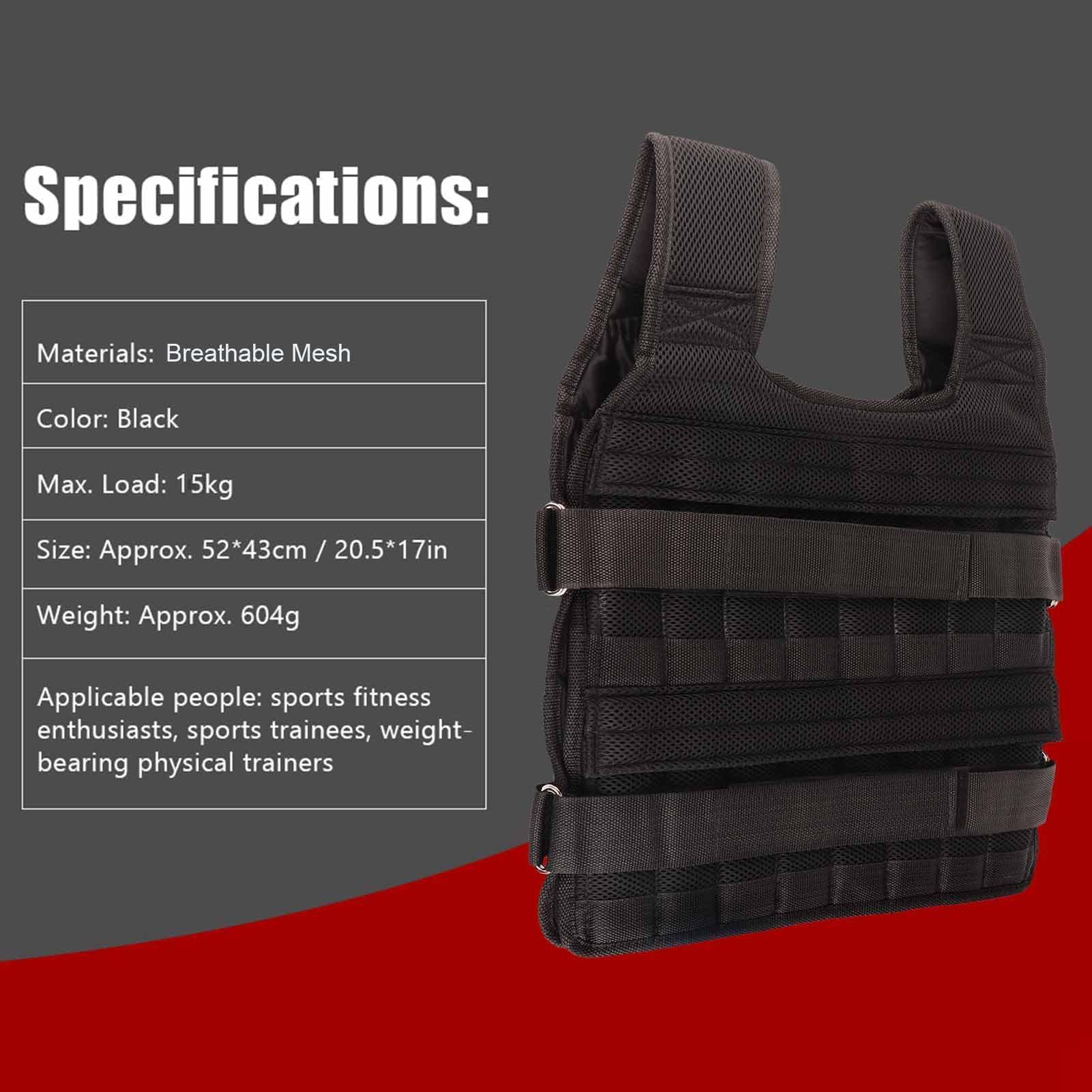 Gilet lesté, Veste d'entraînement en Maille Respirante 15 kg Gilet de Fitness d'entraînement pour la Course à Pied