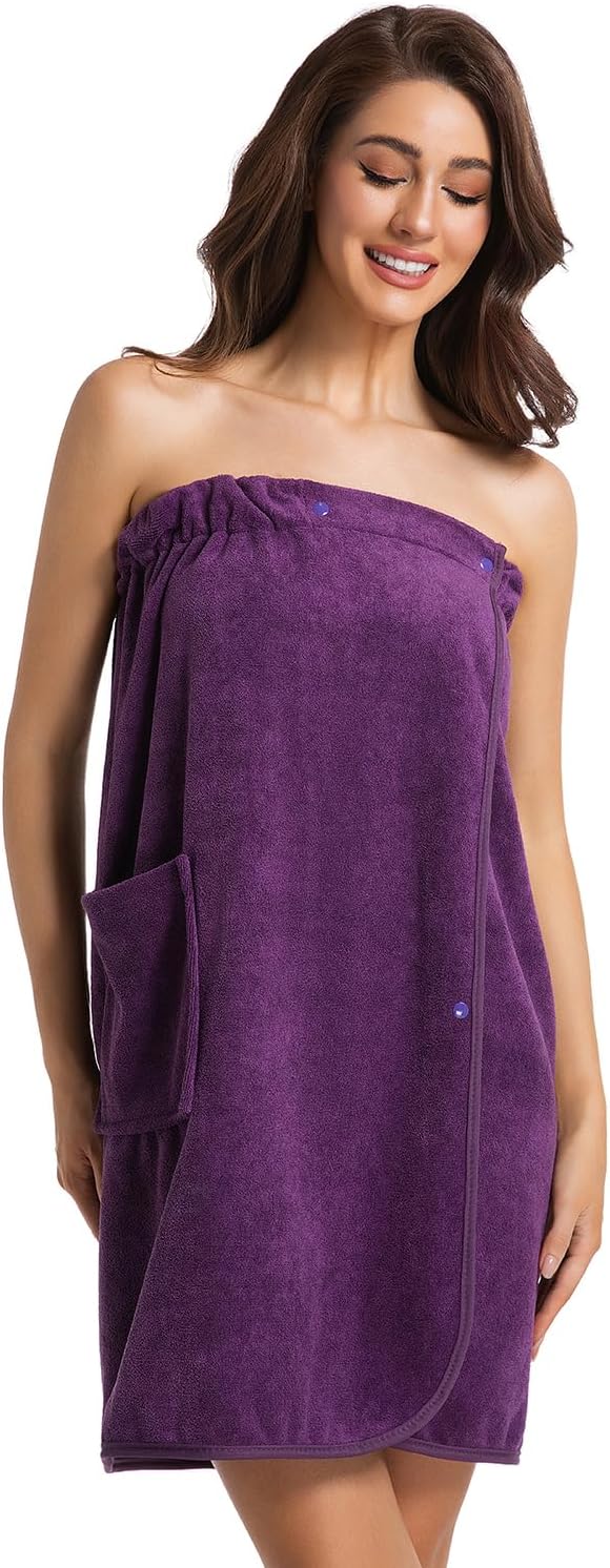 Womens Towel Wrap Bath Robe Lightweight Spa Body Wrap Shower Adjustable Snap Closure - Image 3